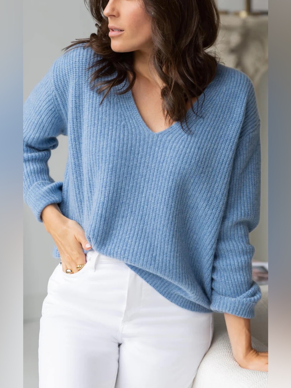 Ravella Como Cashmere Fisherman Sweater in blue